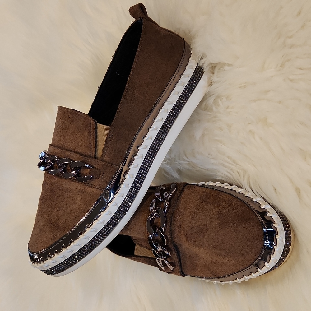 Italina Women's suede loafers with rhinestone detail